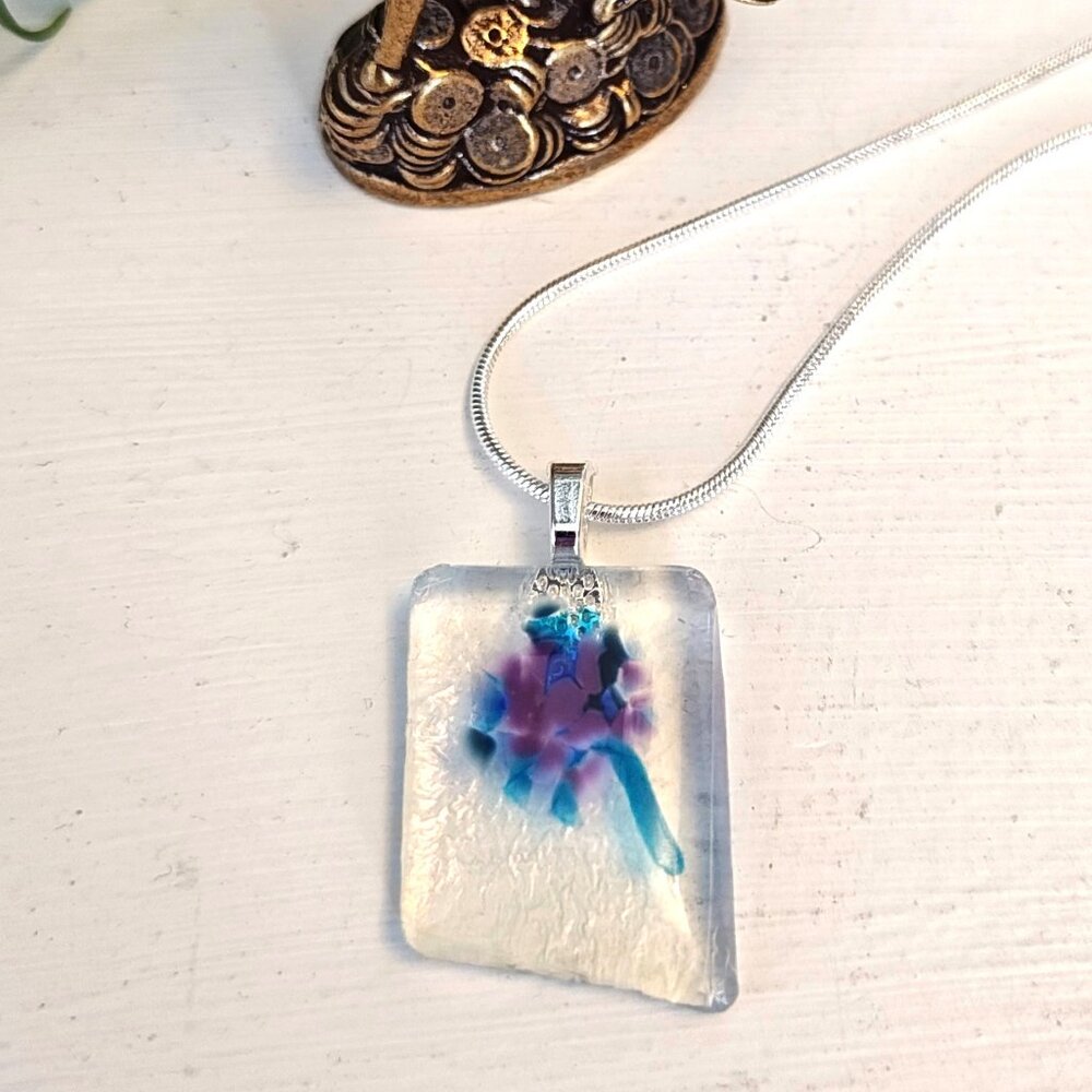 Sculptured OOAK botanical pendant Original floral fused glass jewelry + necklace